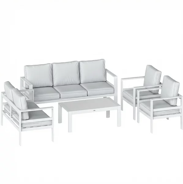 Set 5 Pezzi Salotto da Giardino con 2 Divani 2 Sedie e Tavolo in Alluminio Bianco