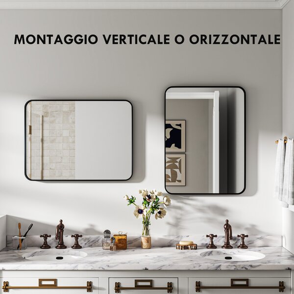 HOMCOM Specchio Bagno con Cornice in Metallo e Gancio, 60x2.5x80 cm, Nero | Aosom Italy