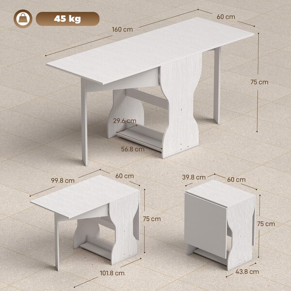 HOMCOM Tavolo da Pranzo Pieghevole per 4 Persone con Ripiano, in Legno, 160x60x75 cm, Bianco | Aosom Italy