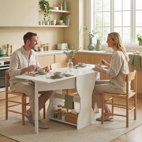 HOMCOM Tavolo da Pranzo Pieghevole per 4 Persone con Ripiano, in Legno, 160x60x75 cm, Bianco | Aosom Italy