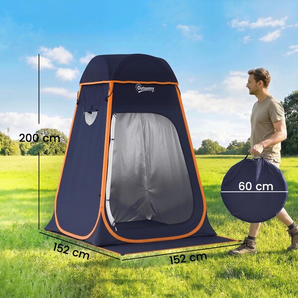 Outsunny Tenda Doccia Pop-Up Impermeabile con Tetto Rimovibile, in Poliestere 190T e Acciaio, 152x152x200 cm, Blu Scuro | Aosom Italy