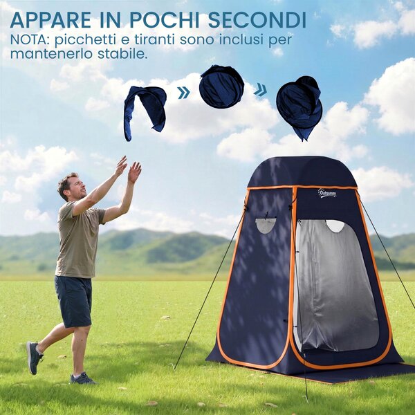 Outsunny Tenda Doccia Pop-Up Impermeabile con Tetto Rimovibile, in Poliestere 190T e Acciaio, 152x152x200 cm, Blu Scuro | Aosom Italy