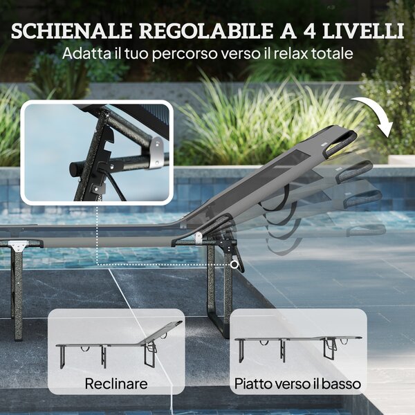 Outsunny Lettino da Esterno Reclinabile 4 Posizioni, Sedia Pieghevole con Maniglia, Grigio. | Aosom Italy