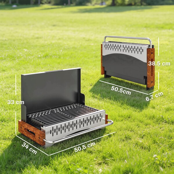 Outsunny Barbecue Portatile a Carbone con Vaschetta Rimovibile, in Acciaio Inox e Metallo, 50.5x34x33 cm, Nero | Aosom Italy