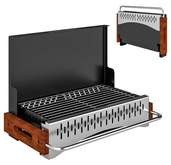 Outsunny Barbecue Portatile a Carbone con Vaschetta Rimovibile, in Acciaio Inox e Metallo, 50.5x34x33 cm, Nero | Aosom Italy