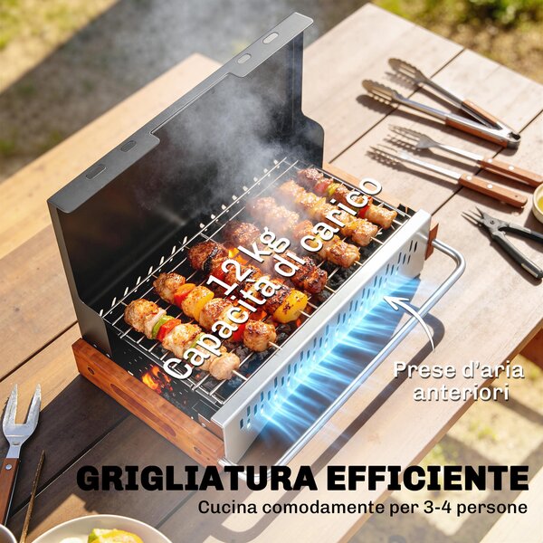 Outsunny Barbecue Portatile a Carbone con Vaschetta Rimovibile, in Acciaio Inox e Metallo, 50.5x34x33 cm, Nero | Aosom Italy