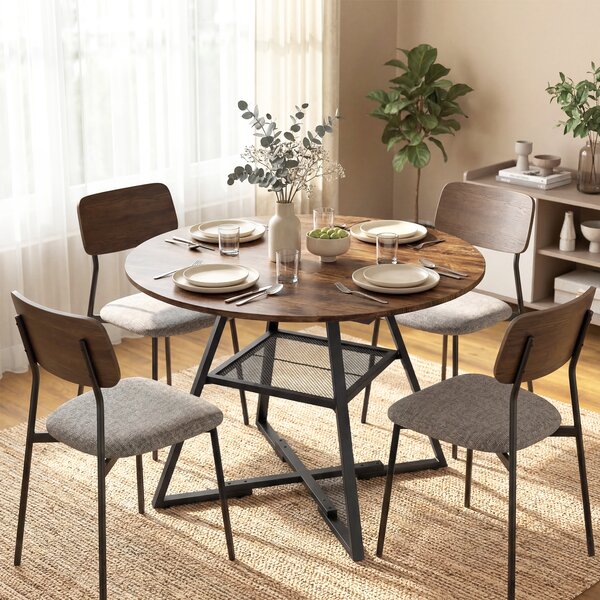 HOMCOM Tavolo da pranzo 4 posti, 100 cm rotondo, cucina industriale, ripiano portaoggetti, marrone rustico. | Aosom Italy