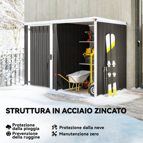 Outsunny Capanno da Giardino in Acciaio Zincato, Porta Bloccabile, 231 x 125 x 162 cm, Grigio | Aosom Italy