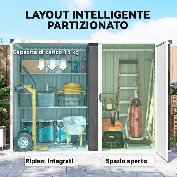 Outsunny Capanno da Giardino in Acciaio Zincato, Porta Bloccabile, 231 x 125 x 162 cm, Grigio | Aosom Italy