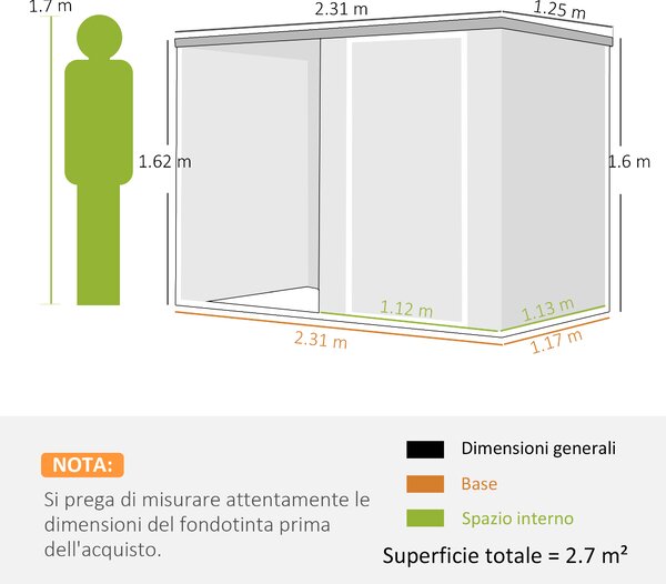 Outsunny Capanno da Giardino in Acciaio Zincato, Porta Bloccabile, 231 x 125 x 162 cm, Grigio | Aosom Italy