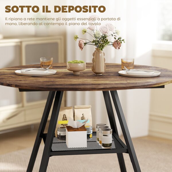 HOMCOM Tavolo da pranzo 4 posti, 100 cm rotondo, cucina industriale, ripiano portaoggetti, marrone rustico. | Aosom Italy
