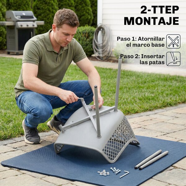 Outsunny Set di 4 Sedie da Giardino in PP con Schienale a Diamante, Seduta Anti-UV, Braccioli e Gambe Metalliche, Grigio | Aosom Italy