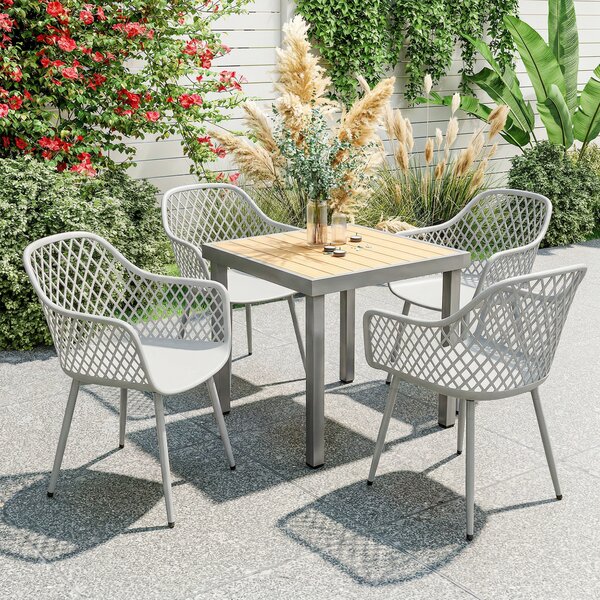 Outsunny Set di 4 Sedie da Giardino in PP con Schienale a Diamante, Seduta Anti-UV, Braccioli e Gambe Metalliche, Grigio | Aosom Italy