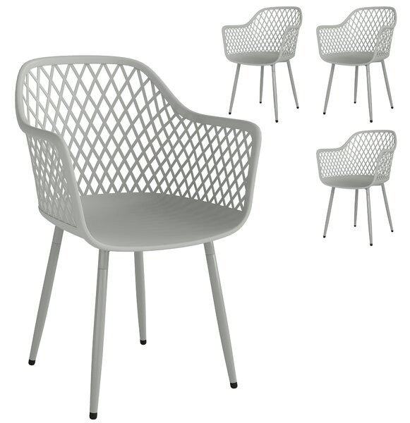 Outsunny Set di 4 Sedie da Giardino in PP con Schienale a Diamante, Seduta Anti-UV, Braccioli e Gambe Metalliche, Grigio | Aosom Italy