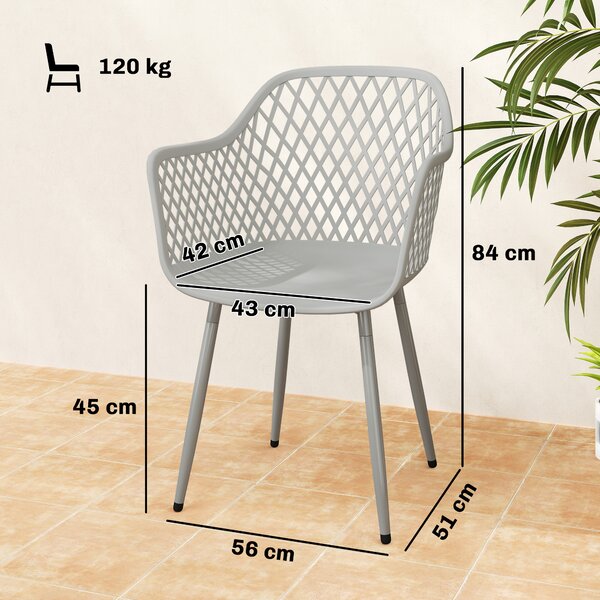 Outsunny Set di 4 Sedie da Giardino in PP con Schienale a Diamante, Seduta Anti-UV, Braccioli e Gambe Metalliche, Grigio | Aosom Italy
