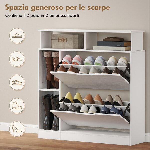 HOMCOM Scarpiera Stretto con Divisori Regolabili, Bianco | Aosom Italy