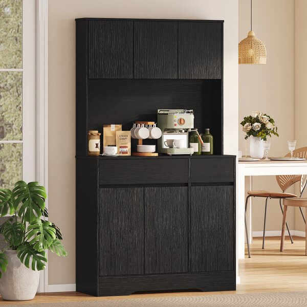 HOMCOM Credenza da cucina con piano di lavoro, 6 ante, armadio alto con ripiani, Nero | Aosom Italy