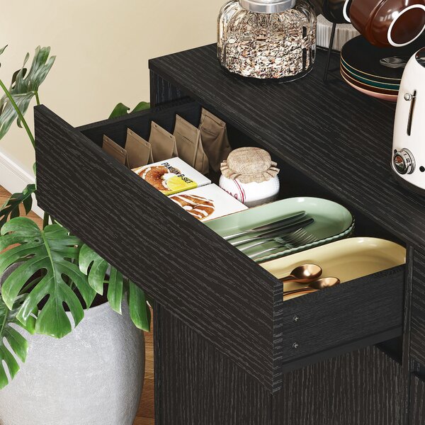 HOMCOM Credenza da cucina con piano di lavoro, 6 ante, armadio alto con ripiani, Nero | Aosom Italy