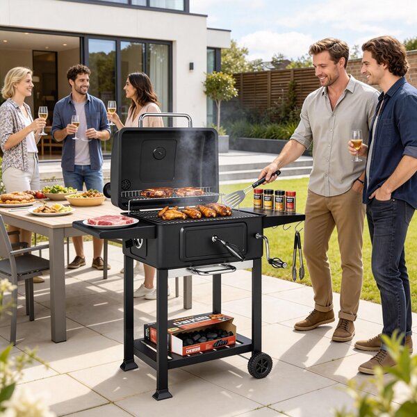 Outsunny Barbecue a Carbone, Griglia Smoker con Ruote per Uso Esterno, Nero | Aosom Italy