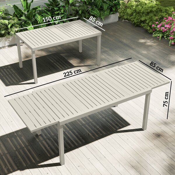 Outsunny Tavolo da Giardino Allungabile per 6-8 Persone, in Alluminio con Piano a Doghe, Bianco | Aosom Italy