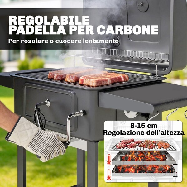 Outsunny Barbecue a Carbone, Griglia Smoker con Ruote per Uso Esterno, Nero | Aosom Italy