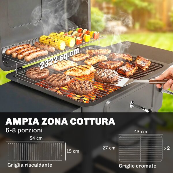 Outsunny Barbecue a Carbone, Griglia Smoker con Ruote per Uso Esterno, Nero | Aosom Italy