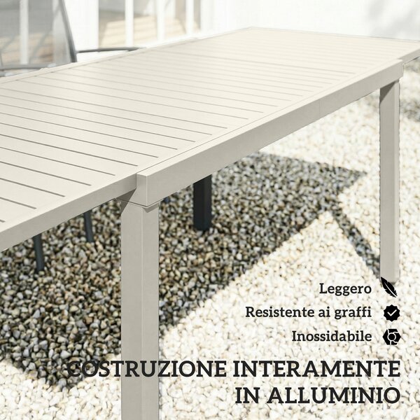 Outsunny Tavolo da Giardino Allungabile per 6-8 Persone, in Alluminio con Piano a Doghe, Bianco | Aosom Italy
