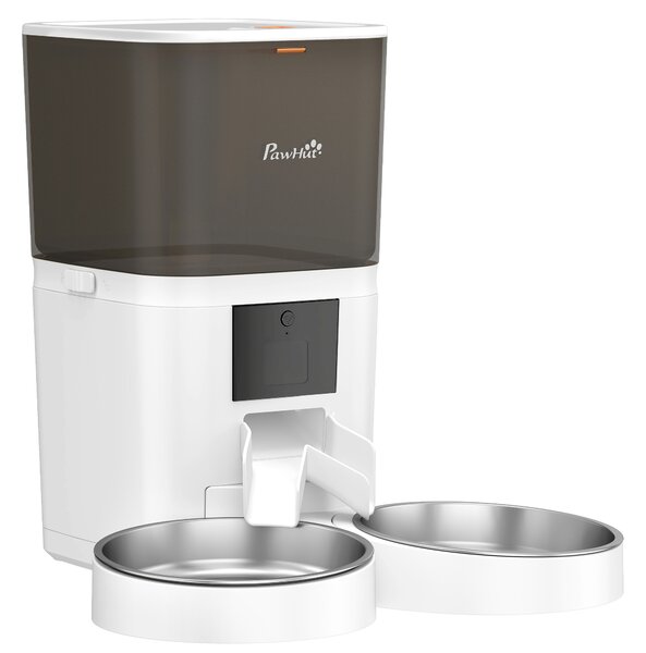 PawHut Distributore Automatico Cibo Gatti 6L WiFi 2.4G, App Controllo con Timer, 1-10 Pasti al Giorno, Registratore 10s, 2 Ciotole in Acciaio Inox | Aosom Italy