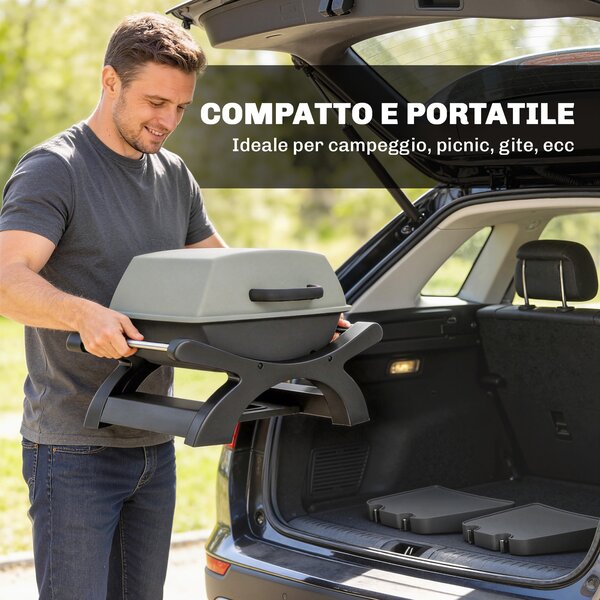 Outsunny barbecue elettrico 2300W, portatile da tavolo con ripiani laterali, colore nero. | Aosom Italy