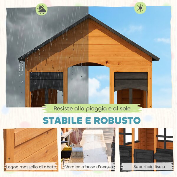 AIYAPLAY Casetta in Legno Bambini con Vasi Fiori, per Gioco Esterno/Interno, Età 3–8, Marrone | Aosom Italy