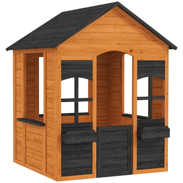 AIYAPLAY Casetta in Legno Bambini con Vasi Fiori, per Gioco Esterno/Interno, Età 3–8, Marrone | Aosom Italy