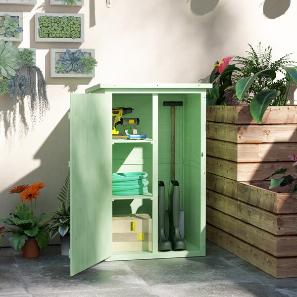 Outsunny Armadio da Giardino in Legno Casetta per Attrezzi con Ripiani Porta Serrabile Base Tetto a Una Falda in Asfalto 75 x 56 x 115 cm | Aosom Italy