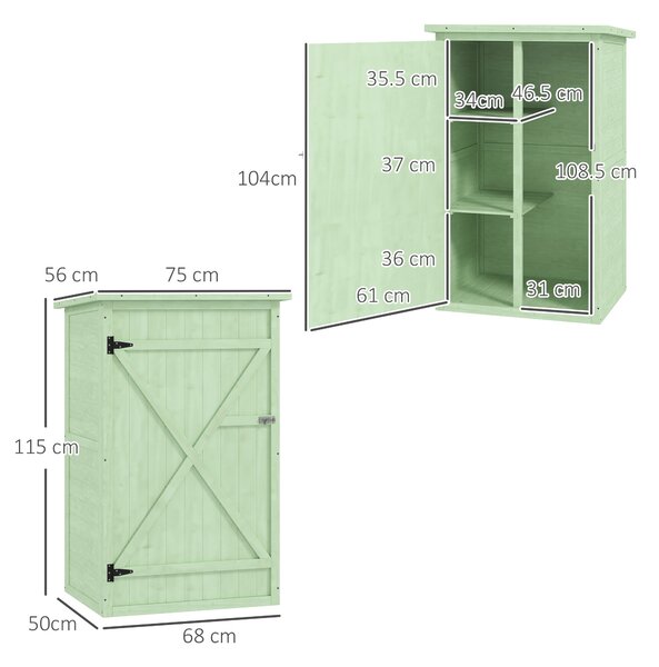 Outsunny Armadio da Giardino in Legno Casetta per Attrezzi con Ripiani Porta Serrabile Base Tetto a Una Falda in Asfalto 75 x 56 x 115 cm | Aosom Italy
