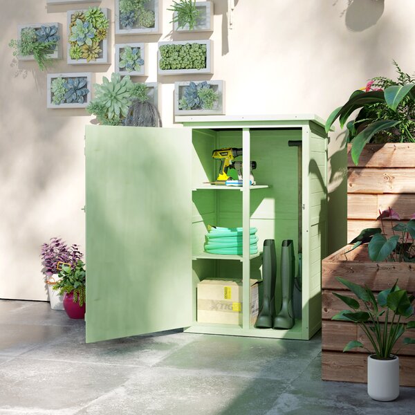 Outsunny Armadio da Giardino in Legno Casetta per Attrezzi con Ripiani Porta Serrabile Base Tetto a Una Falda in Asfalto 75 x 56 x 115 cm | Aosom Italy