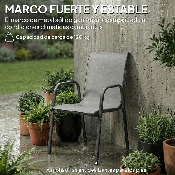 Outsunny Set di 6 Sedie da Giardino Impilabili per Esterno con Poggiabraccia Seduta e Schienale in Rete Struttura in Metallo Grigio | Aosom Italy