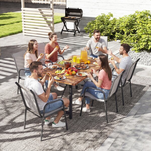 Outsunny Set di 6 Sedie da Giardino Impilabili per Esterno con Poggiabraccia Seduta e Schienale in Rete Struttura in Metallo Grigio | Aosom Italy