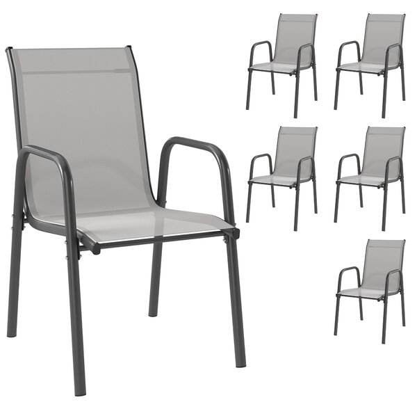 Outsunny Set di 6 Sedie da Giardino Impilabili per Esterno con Poggiabraccia Seduta e Schienale in Rete Struttura in Metallo Grigio | Aosom Italy
