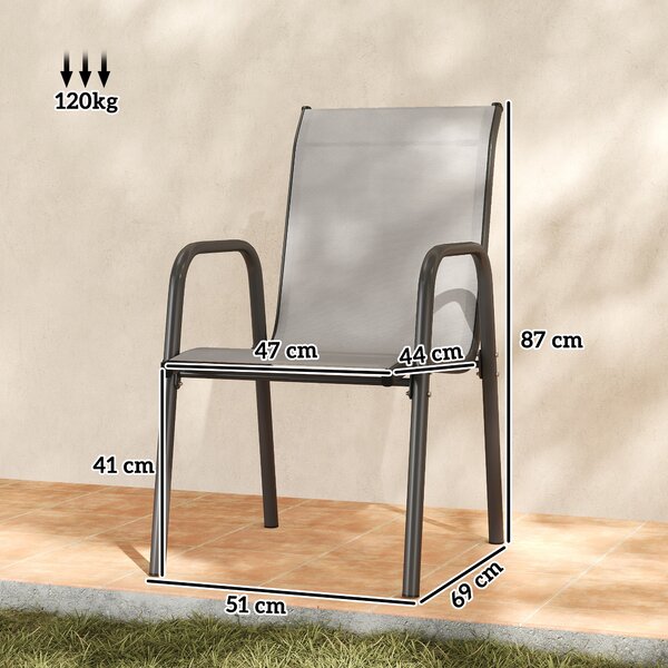 Outsunny Sedie da giardino Set da 4 Sedie impilabili per terrazza con schienale traspirante, braccioli, portata 120 kg | Aosom Italy