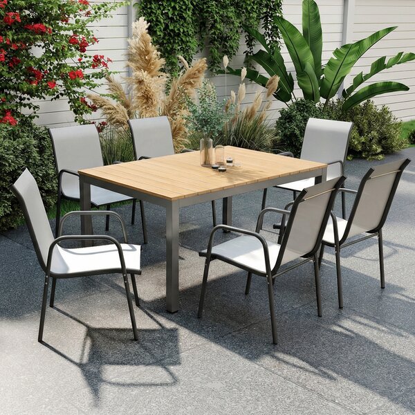 Outsunny Set di 6 Sedie da Giardino Impilabili per Esterno con Poggiabraccia Seduta e Schienale in Rete Struttura in Metallo Grigio | Aosom Italy
