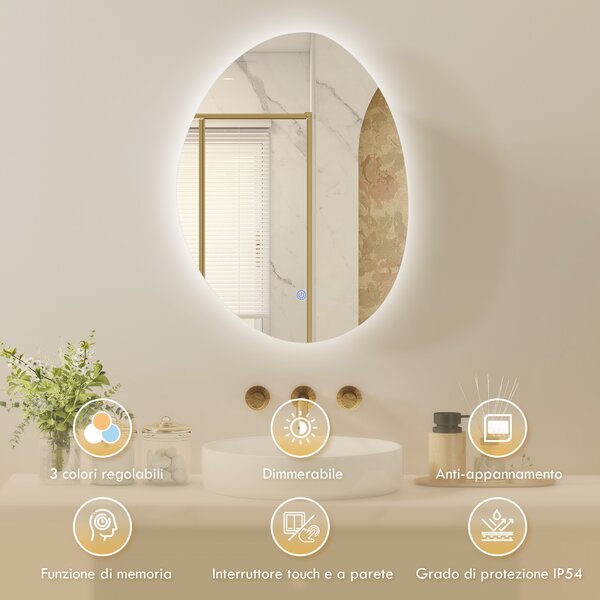 HOMCOM Armadietto Bagno LED, Anti-Appannamento, Illuminazione Dimmerabile 3 Colori, Bianco, da Parete | Aosom Italy