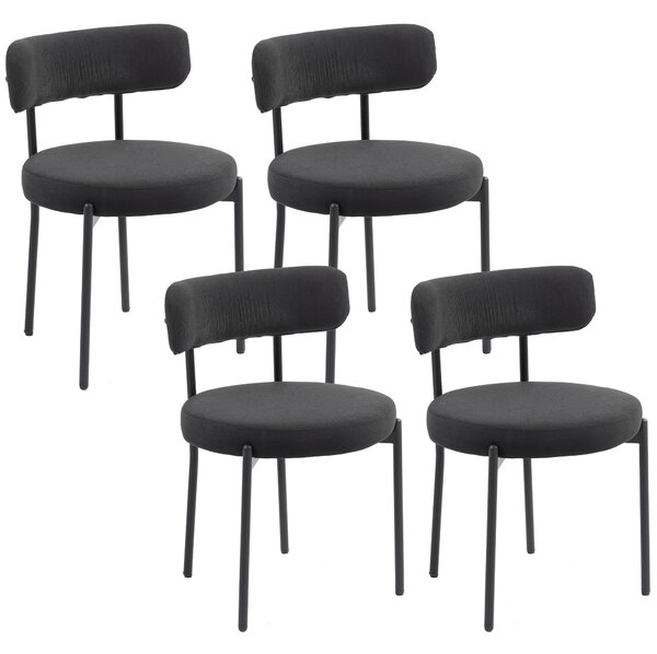 HOMCOM Set da 4 sedie da sala da pranzo con schienale in tessuto gambe in acciaio 51 x 51 x 76 cm nero | Aosom Italy