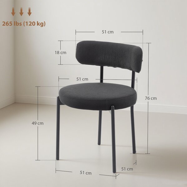 HOMCOM Set da 4 sedie da sala da pranzo con schienale in tessuto gambe in acciaio 51 x 51 x 76 cm nero | Aosom Italy