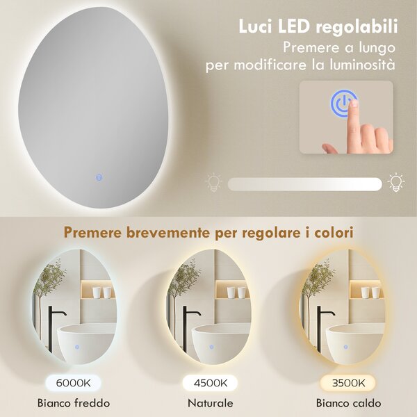 HOMCOM Armadietto Bagno LED, Anti-Appannamento, Illuminazione Dimmerabile 3 Colori, Bianco, da Parete | Aosom Italy