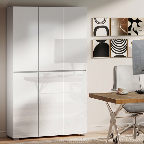 HOMCOM Buffet alto cucina armadio da cucina a finitura lucida 6 porte con chiusura ammortizzata ripiani regolabili bianco | Aosom Italy