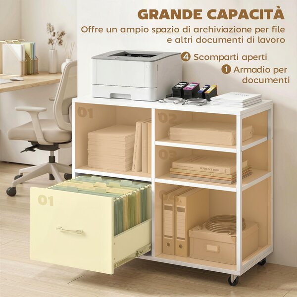 HOMCOM tavolo stampante con ruote e cassetto A4, ideale per casa e ufficio. | Aosom Italy