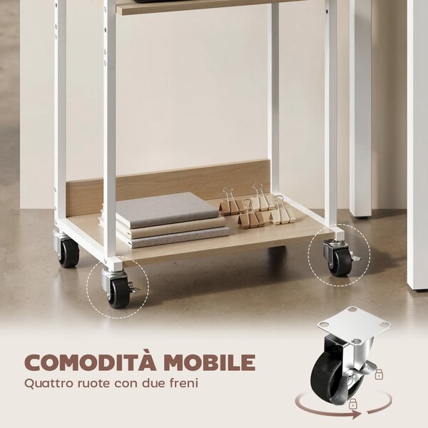 HOMCOM 3-Livelli Stampante Supporto con Ruote e Ganci, Tavolino Moderno, Naturale. | Aosom Italy