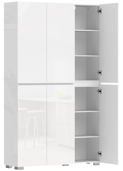 HOMCOM Buffet alto cucina armadio da cucina a finitura lucida 6 porte con chiusura ammortizzata ripiani regolabili bianco | Aosom Italy