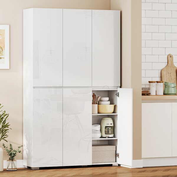 HOMCOM Buffet alto cucina armadio da cucina a finitura lucida 6 porte con chiusura ammortizzata ripiani regolabili bianco | Aosom Italy
