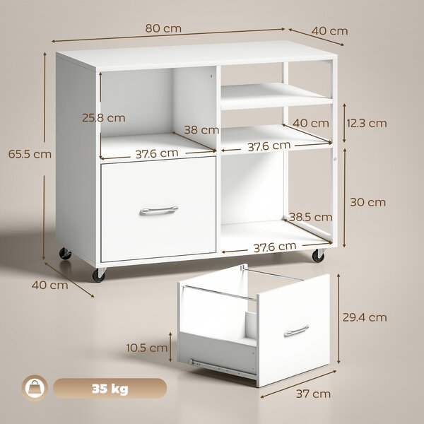 HOMCOM tavolo stampante con ruote e cassetto A4, ideale per casa e ufficio. | Aosom Italy