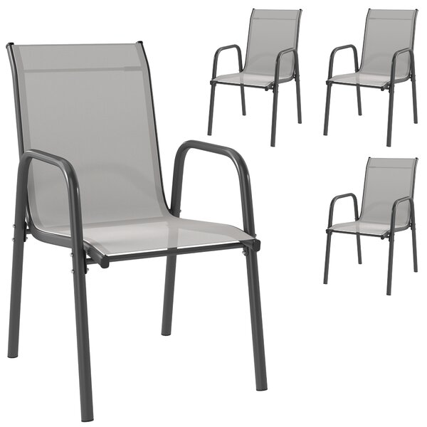 Outsunny Sedie da giardino Set da 4 Sedie impilabili per terrazza con schienale traspirante, braccioli, portata 120 kg | Aosom Italy